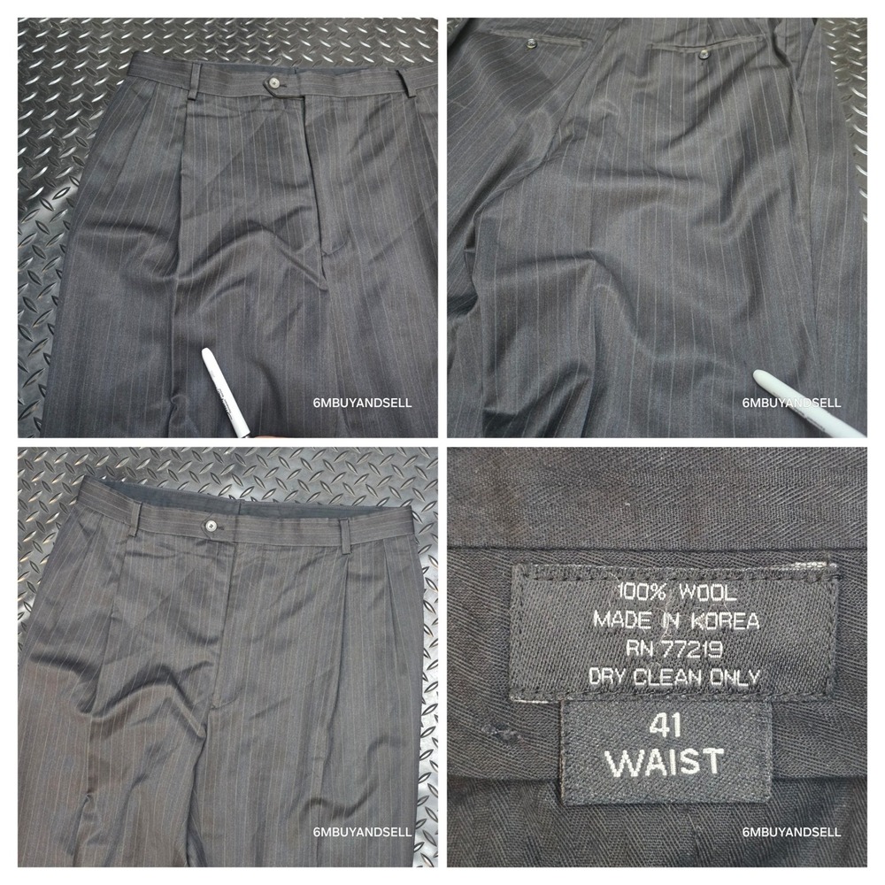 Pronto Uomo Couture Mens 41 Wool Pinstripe Pleated Cuffed Dress Pants Gray - Picture 7 of 15